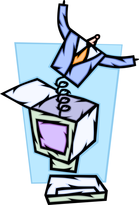 Vector Illustration of Businessman Jack-in-the-Box Pops Out of Computer