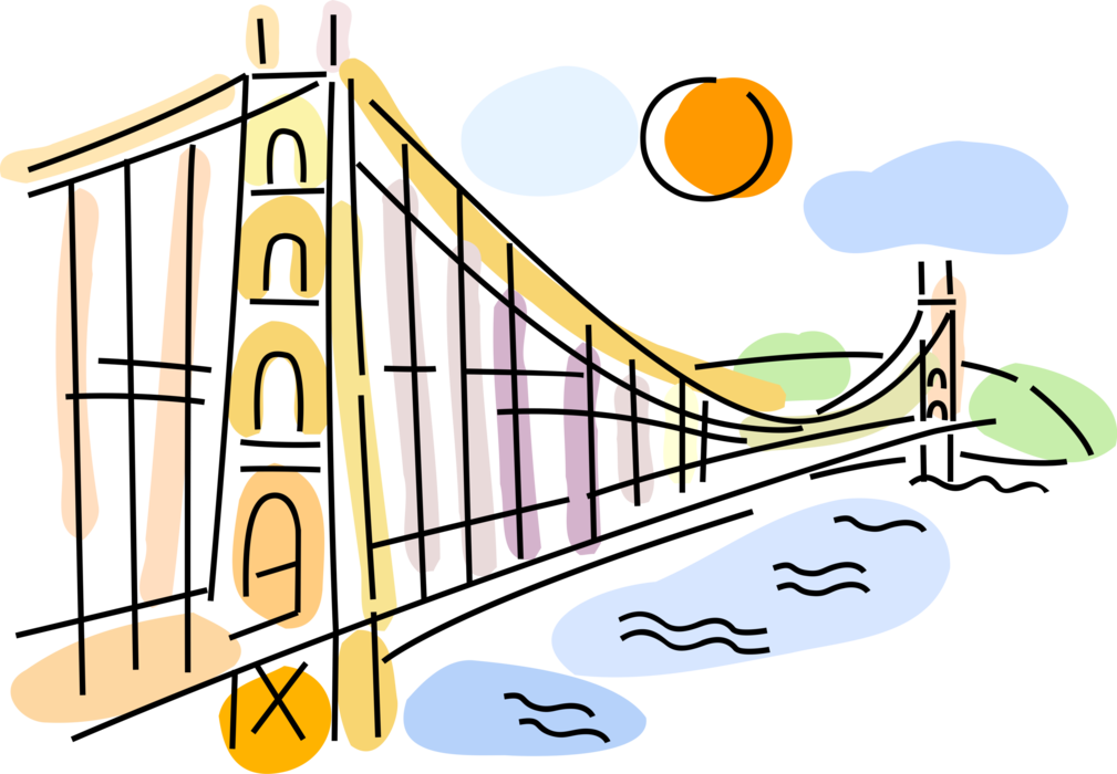 Vector Illustration of Golden Gate Suspension Bridge, San Francisco, California, USA