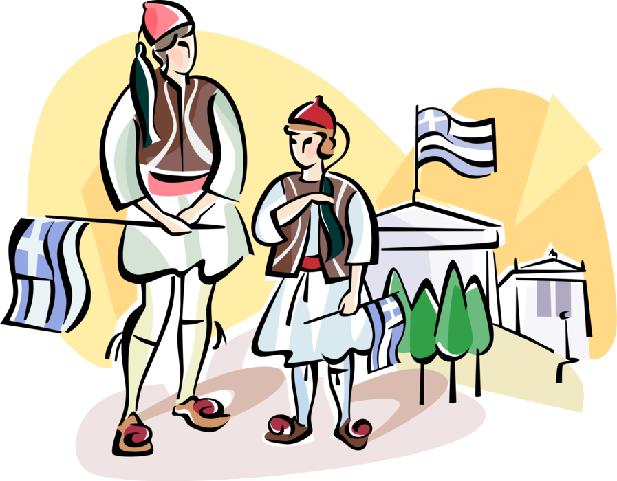 Vector Illustration of Children with Greek Flags