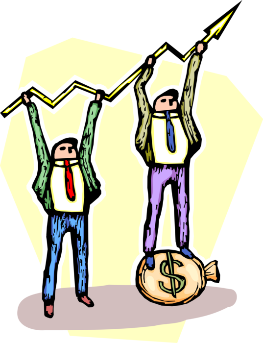 Vector Illustration of Business Associates use Teamwork to Achieve Financial Growth and Success