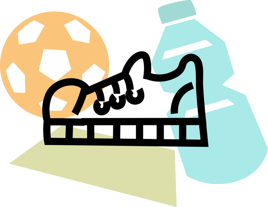 Vector Illustration of Athletic Sports Running Shoe with Soccer Football Ball and Water Bottle