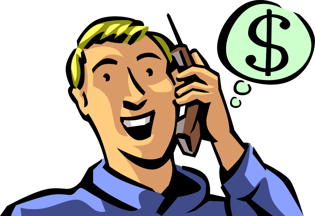 Vector Illustration of Job Hunter Receives Cash Money Offer of Employment in Telephone Phone Call