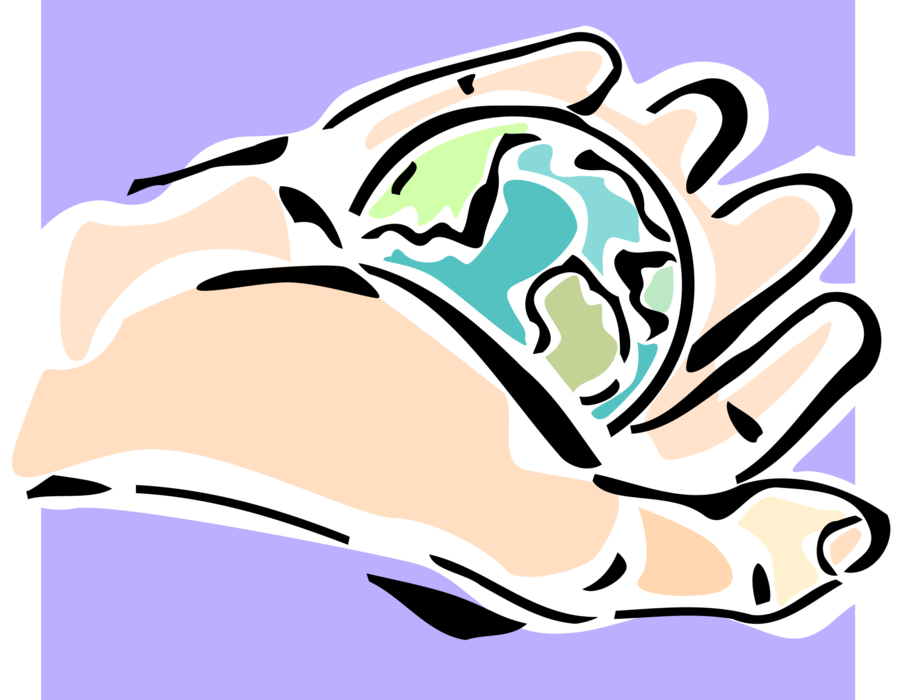 Vector Illustration of Holding Planet Earth World in the Palm of Hand