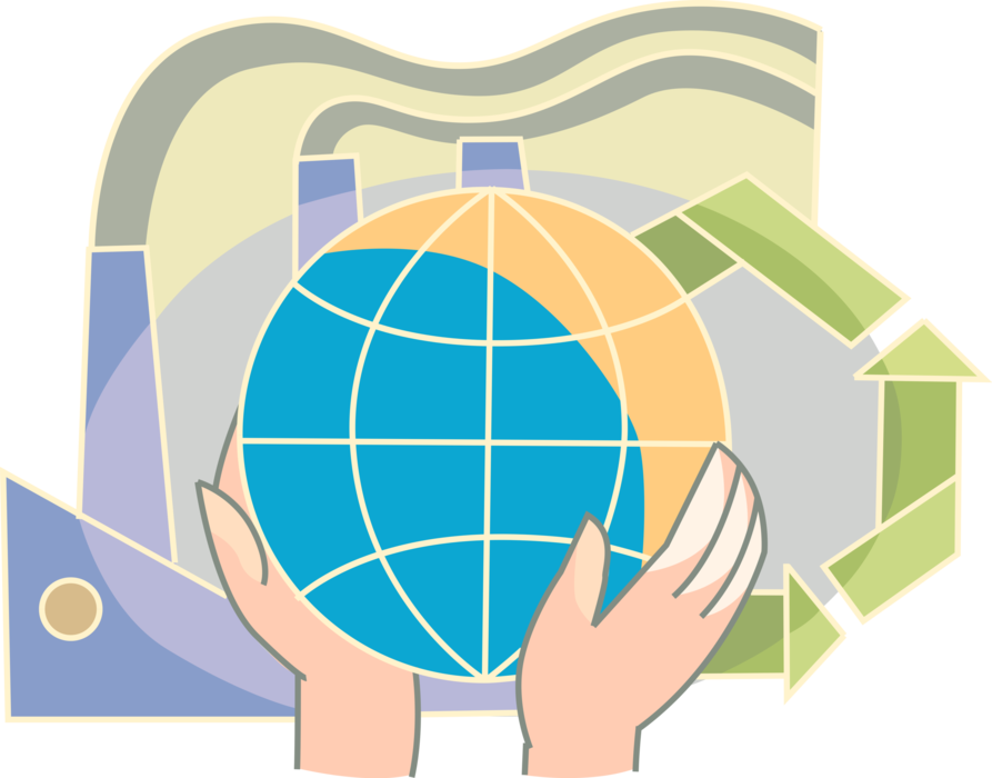 Vector Illustration of Hands Hold World for Environmental and Ecological Awareness and Social Responsibility