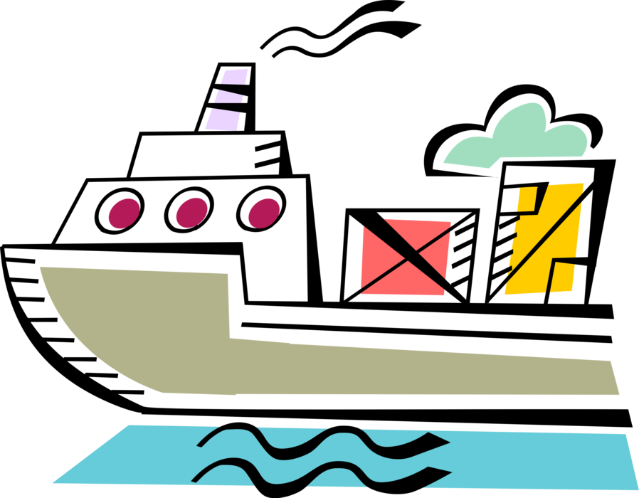 Vector Illustration of Cargo Ship or Freighter Ship or Vessel Carries Goods and Materials