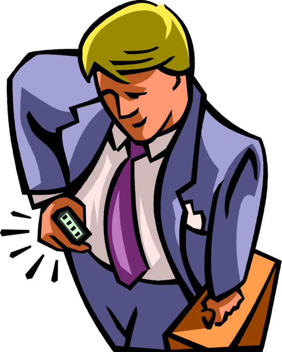 Vector Illustration of Businessman Checks Pager Device Message