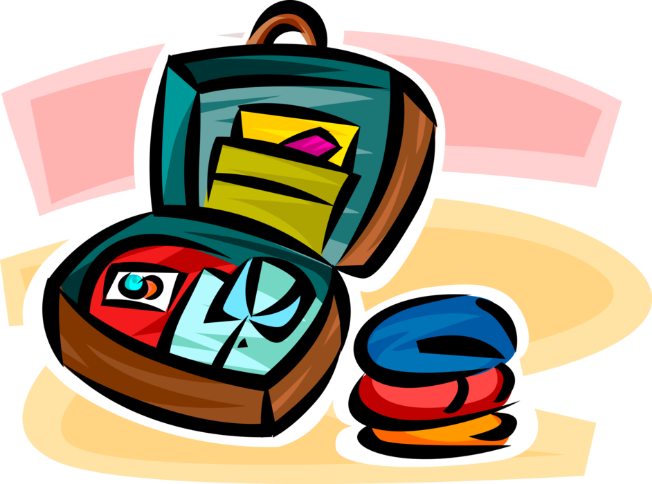 Vector Illustration of Holiday Vacation Travel Luggage Suitcase Packed with Clothing Garments