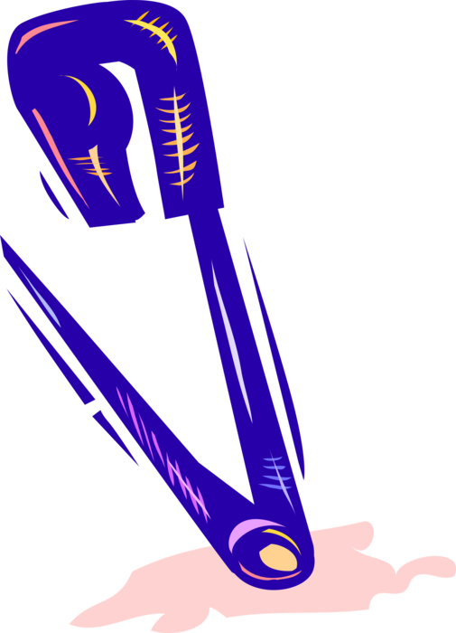 Vector Illustration of Safety Pin Device Fastens Objects