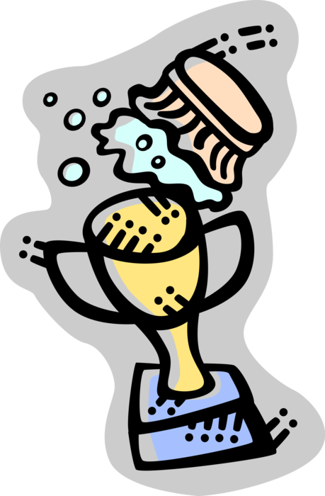 Vector Illustration of Polishing Trophies, Awards Winning Prize with Scrub Brush and Soap