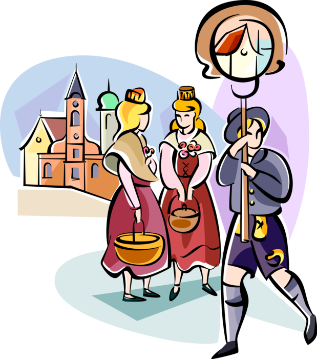 Vector Illustration of Bavarian Holiday Traditional Costumes