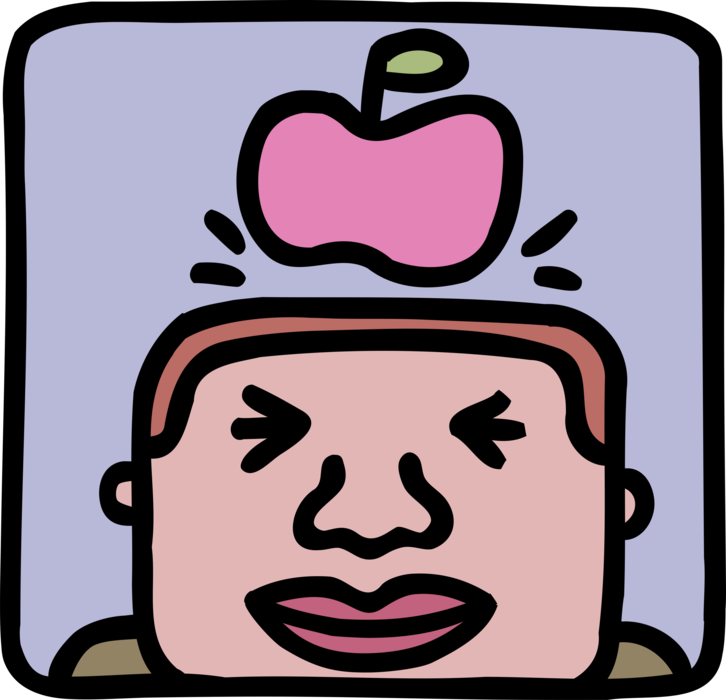 Vector Illustration of Gravity Drops Apple Fruit on Man's Head Proving Sir Isaac Newton's Theory of Gravity