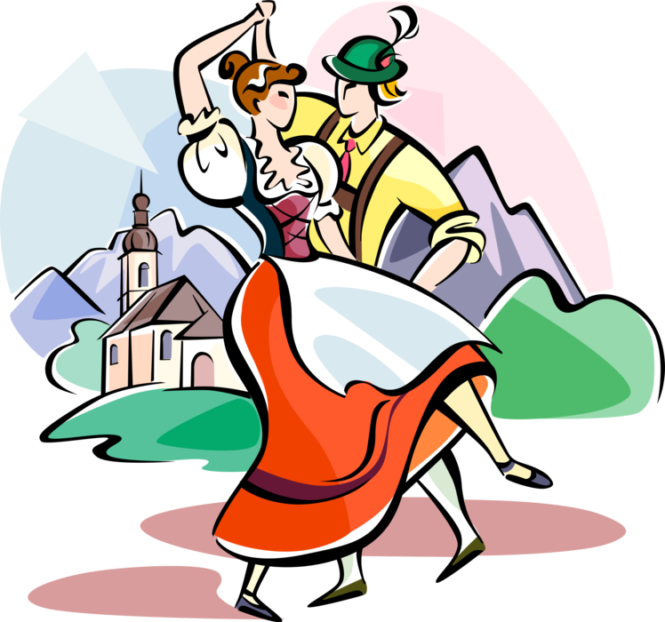 Vector Illustration of German Traditional Dancers in Native Costume
