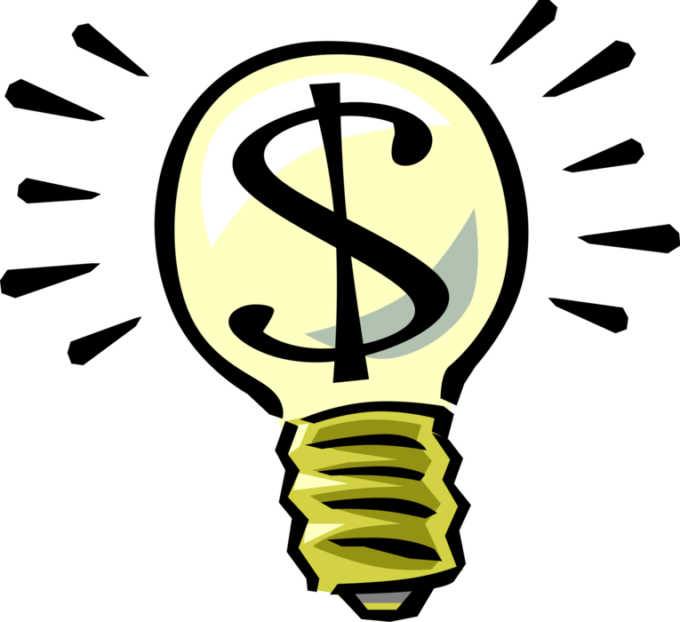 Vector Illustration of Valuable Electric Light Bulb Symbol of Invention, Innovation, and Good Ideas with Dollar Sign