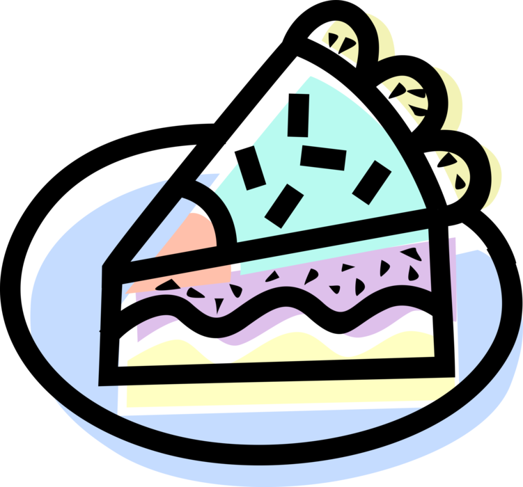 Vector Illustration of Sweet Dessert Baked Cake Slice on Plate