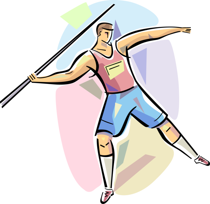 Vector Illustration of Track and Field Athletic Sport Contest Javelin Thrower in Competition Throws Javelin