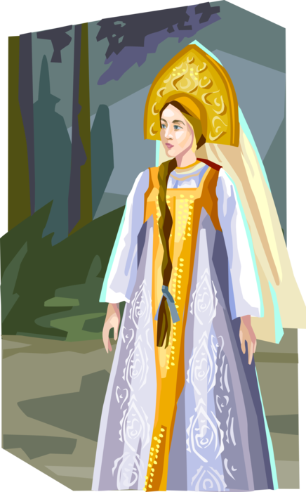 Vector Illustration of Fable Characters Vasilisa the Beautiful