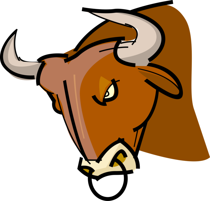 Vector Illustration of Financial Stock Market Bull with Horns Represents Bull Market Encouraging Buying on Wall Street