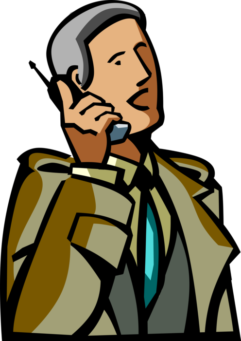 Vector Illustration of Businessman in Conversation Talks on Mobile Cell Phone Telephone