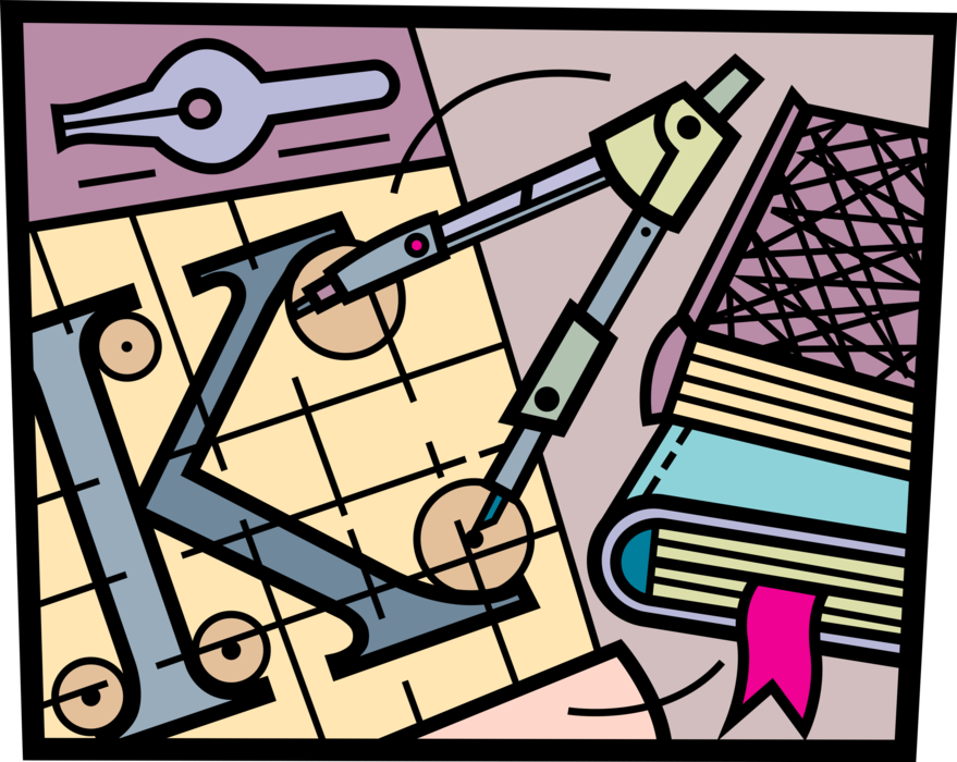 Vector Illustration of Measurement Compass used in Geometry, Navigation and Drafting with Textbook Books