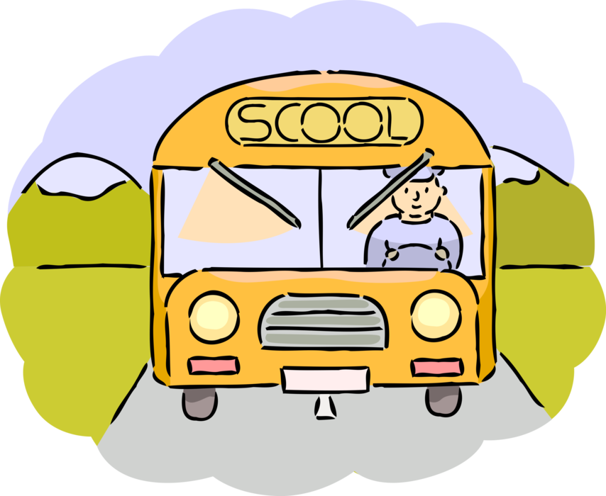 Vector Illustration of Motorist Bus Driver and Schoolbus or School Bus used for Student Transport To and From School