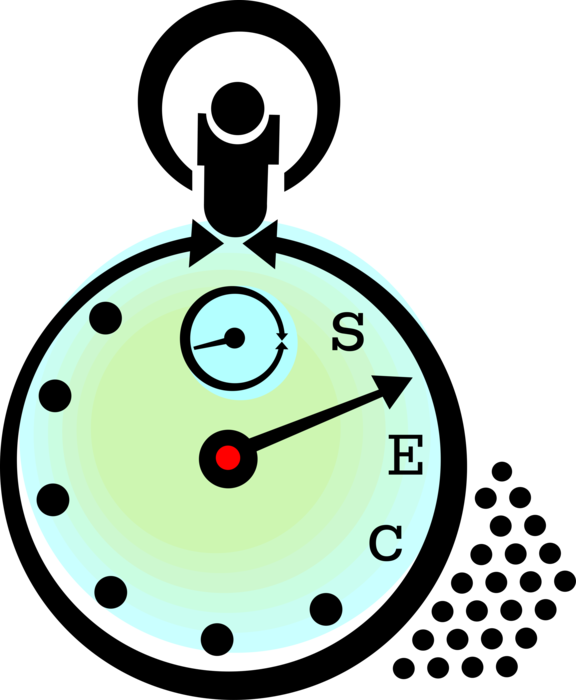 Vector Illustration of Stopwatch Handheld Timepiece Measures Elapsed Time