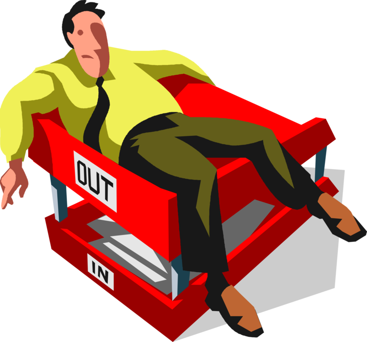 Vector Illustration of Exhausted Businessman Takes Break in Office Out Box