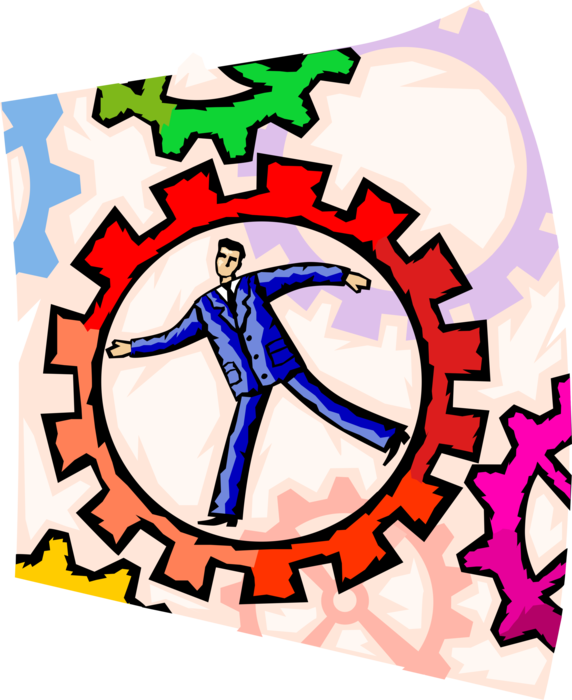 Vector Illustration of Businessman Runs on Continuous Cogwheel Gear Mechanism