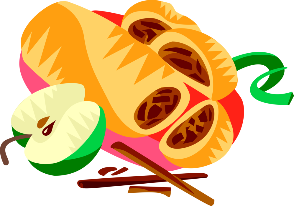 Vector Illustration of Austrian Apple Strudel Baked Sweet Dessert