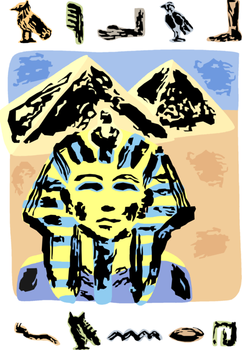Vector Illustration of Ancient Egyptian Sphinx with Pyramids