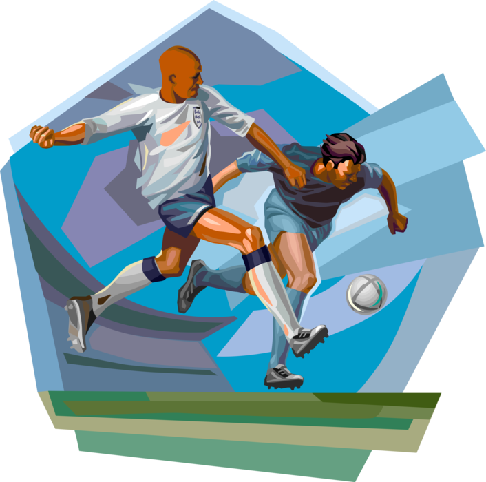 Vector Illustration of Football Soccer Players Chase Ball on Pitch During Game