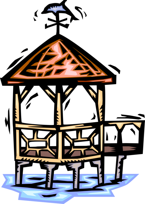 Vector Illustration of Gazebo Pavilion Structure Provides Shade, Shelter in Public Parks and Gardens