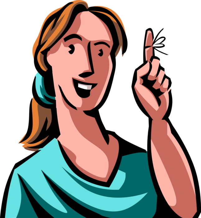 Vector Illustration of Motivated to Remember Woman with Personal Reminder String Tied to Finger