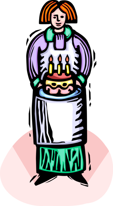 Vector Illustration of Mother Bakes Birthday Cake with Candles