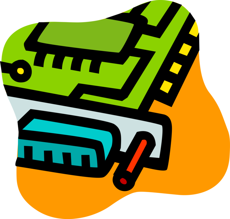 Vector Illustration of Computer Printed Circuit Board Electrically Connects Electronic Components