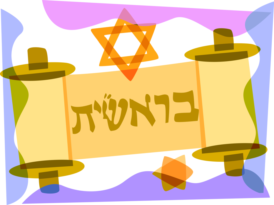 Vector Illustration of Hebrew Sefer Torah Parchment Scroll Holiest Book in Judaism with Jewish Star of David