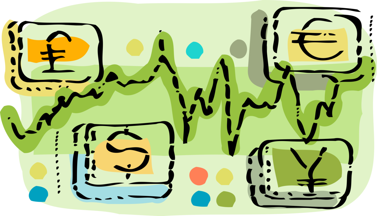 Vector Illustration of International Stock Market Finance and Investment Currencies and Cash Money