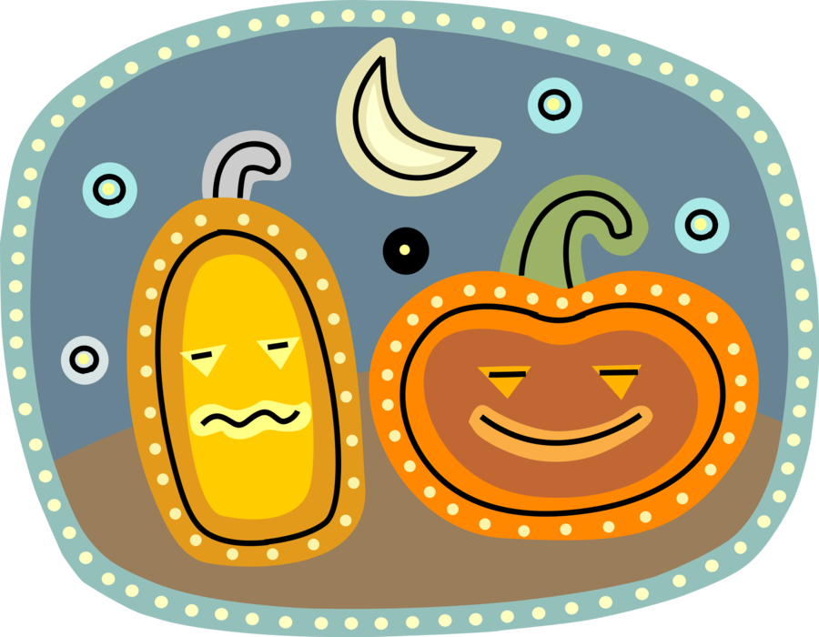 Vector Illustration of Halloween Jack-o'-Lantern Carved Pumpkins
