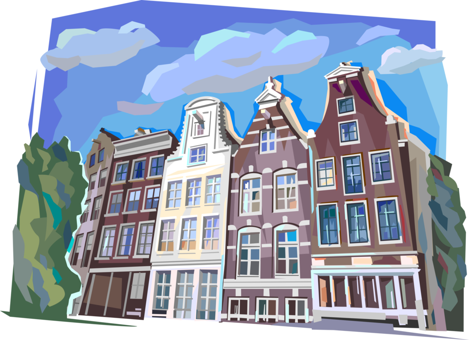 Vector Illustration of Traditional Dutch Architecture, Holland, The Netherlands