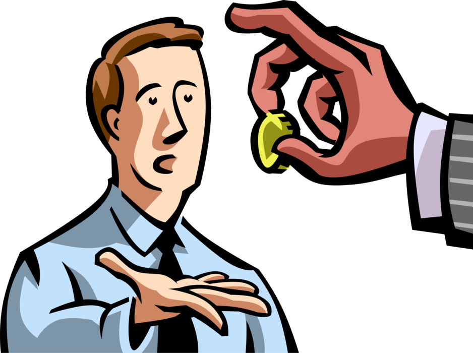 Vector Illustration of Positive Reinforcement Hand Offers Businessman Financial Incentive with Valuable Money Coin