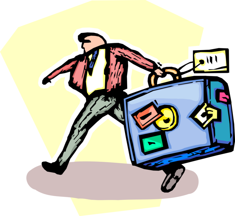 Vector Illustration of Travelling Businessman with Travel Suitcase Luggage