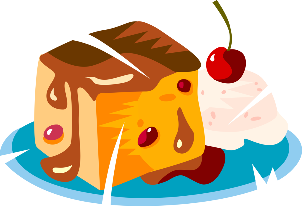 Vector Illustration of Sweet Dessert Baked Cake and Ice Cream with Fruit Cherry