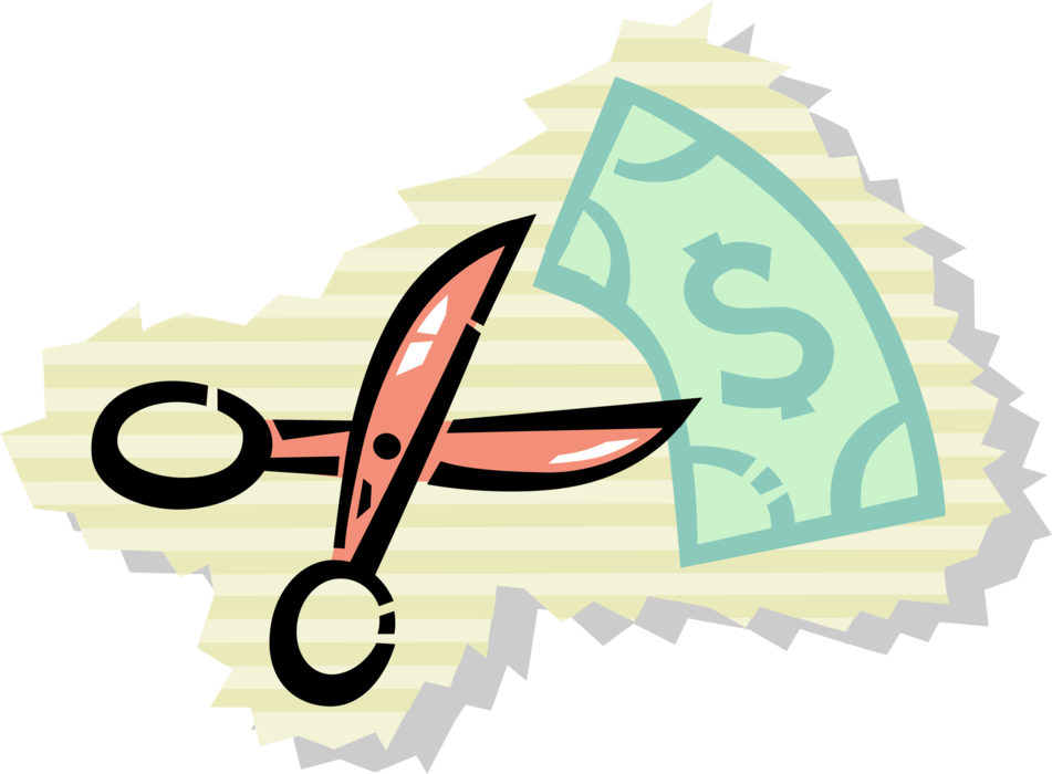 Vector Illustration of Scissors Hand-Operated Shearing Tool Cuts Financial Costs Cash Dollar Money
