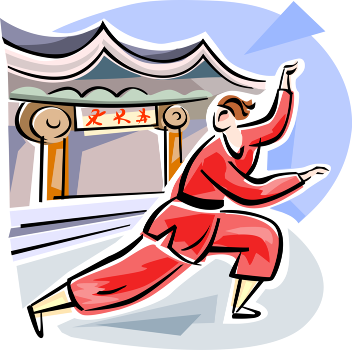Vector Illustration of Chinese Martial Art Tai Chi of Stylized, Meditative Exercise