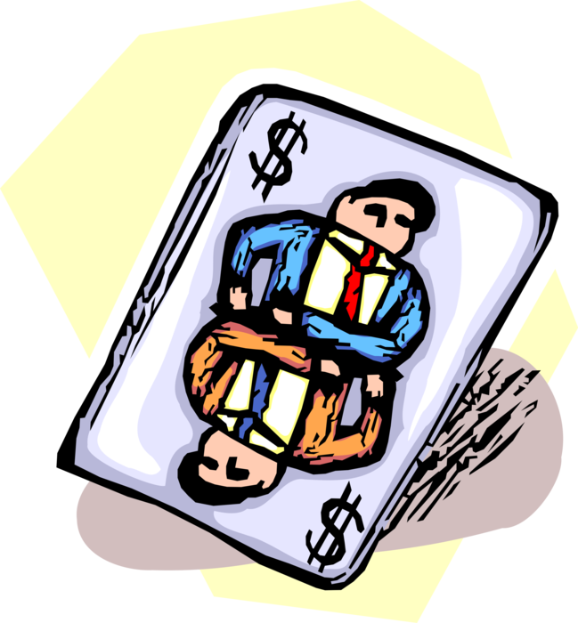Vector Illustration of Financially Successful Businessmen on Deck of Playing Cards