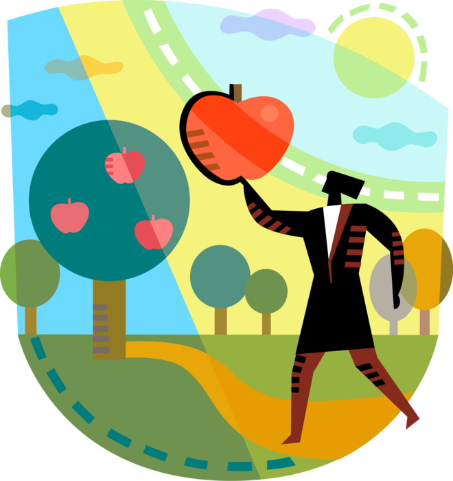 Vector Illustration of Businesswoman Seeks Higher Education with Apple Symbol of Knowledge, Immortality, Temptation