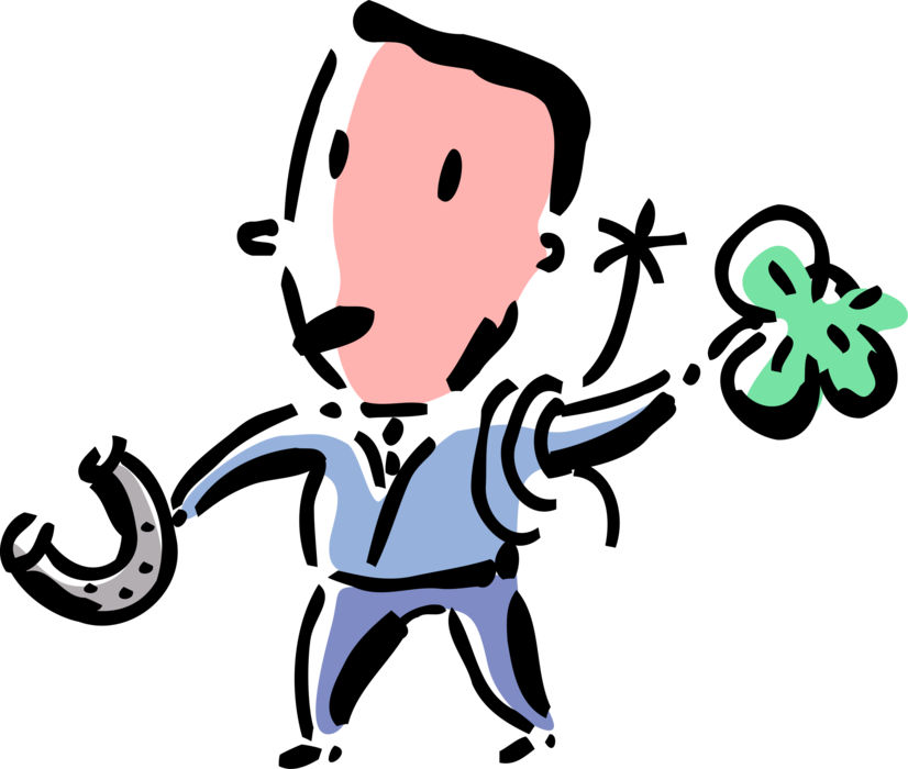Vector Illustration of Man with Lucky Horseshoe and Irish Shamrock