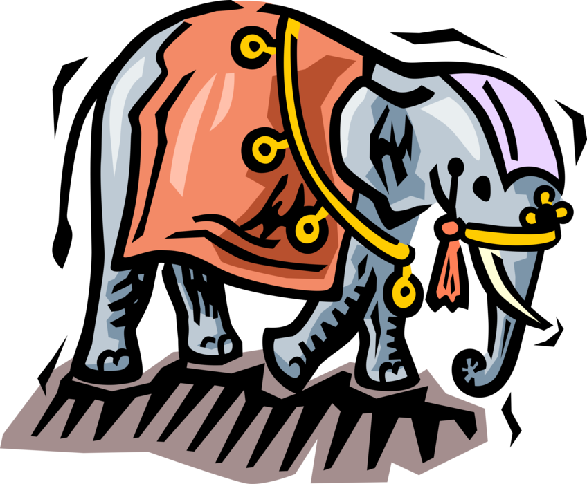 Vector Illustration of African Elephant in Circus or Parade