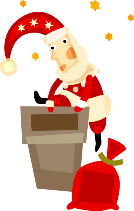 Vector Illustration of Santa Claus, Saint Nicholas, Saint Nick, Father Christmas, Climbs Down Chimney