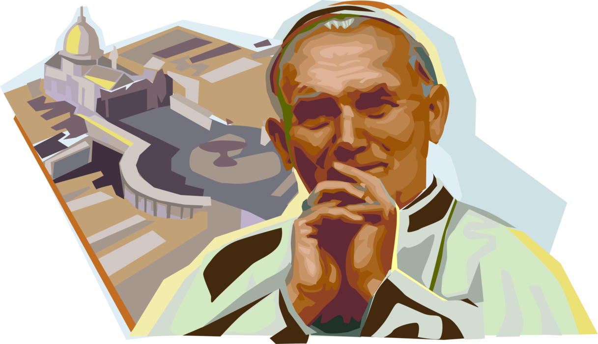 Vector Illustration of Pope Saint John Paul II, Pontiff Head of Catholic Church, Cardinal Wojtyła