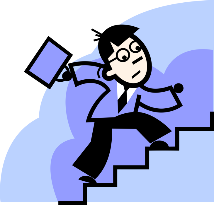 Vector Illustration of Determined Businessman Climbs Stairs to Get to the Top